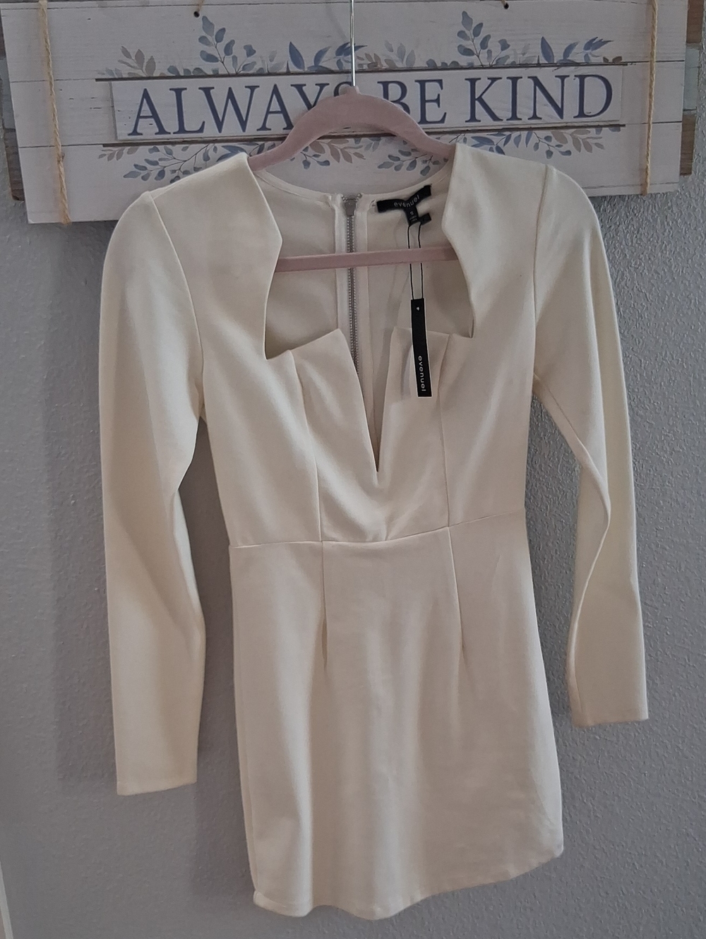 Long-sleeve plunge neck mini dress
